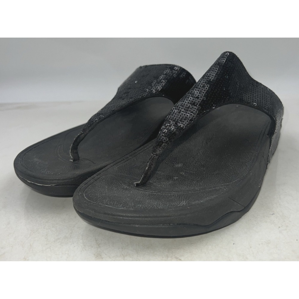FitFlops Womens Sandals Sz 10 BLACK LULU Sequin Toe-Post Sandals